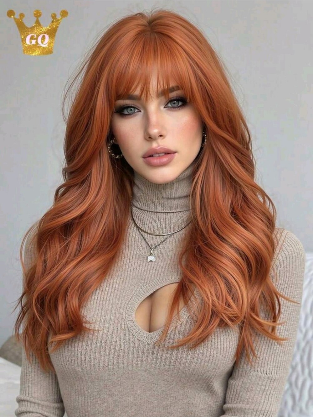 Gorgeous Long Wavy Copper Red / Auburn Wig with Bangs (Like New)